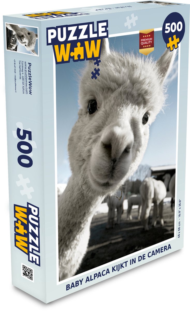 Puzzel Alpaca - Dier - Wit - Legpuzzel - Puzzel 500 stukjes