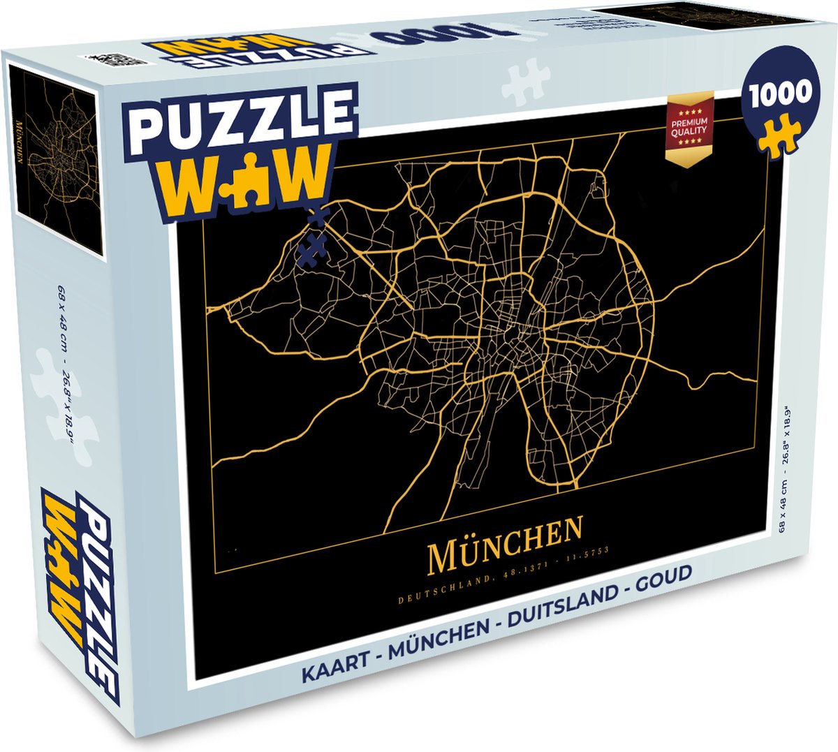 Puzzel Kaart - München - Duitsland - Goud - Legpuzzel - Puzzel 1000 stukjes volwassenen