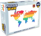 Puzzel Wereldkaart - Pride vlag - Regenboog - Legpuzzel - Puzzel 500 stukjes