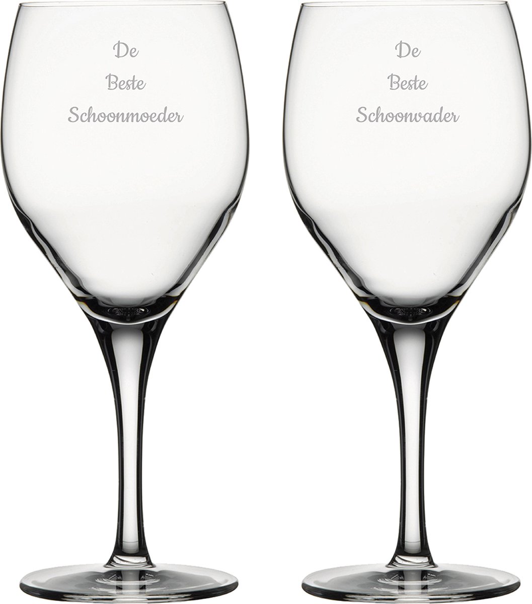 Gegraveerde Rode wijnglas 42,5cl De Beste Schoonvader- De Beste Schoonmoeder