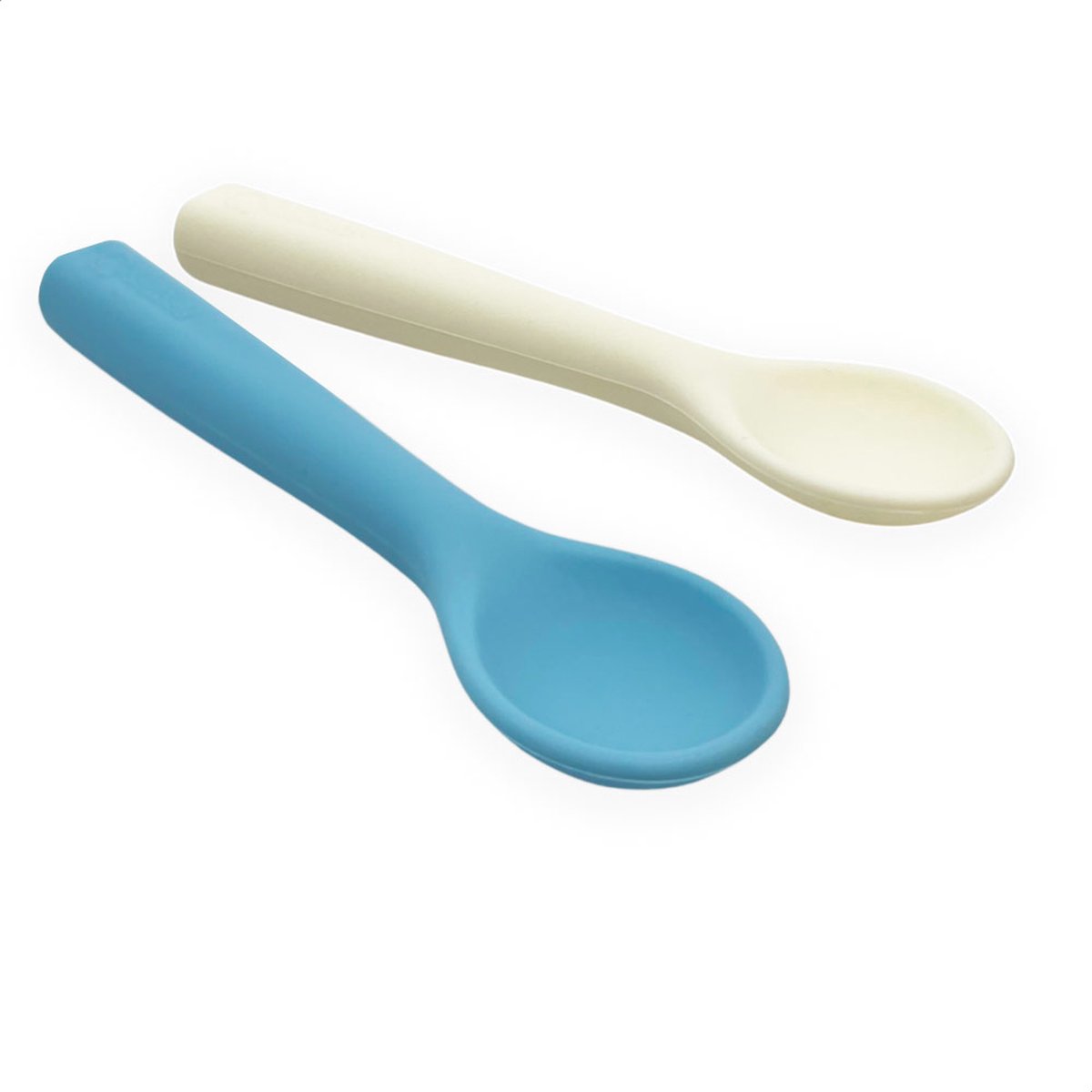 Goedkoopste Smikkels - Zachte set babylepels (2 st) - Baby bestek - Veilig Kinderbestek - Duurzaam - Peuterlepel - BPA vrij - Siliconen - Blauw en wit