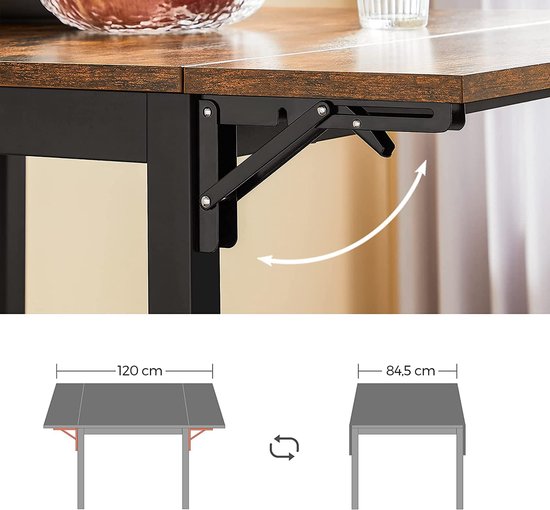 VASAGLE Table à manger, table de cuisine pliante pour 2-4 personnes, pour les petits espaces, vintage marron-noir KDT077B01