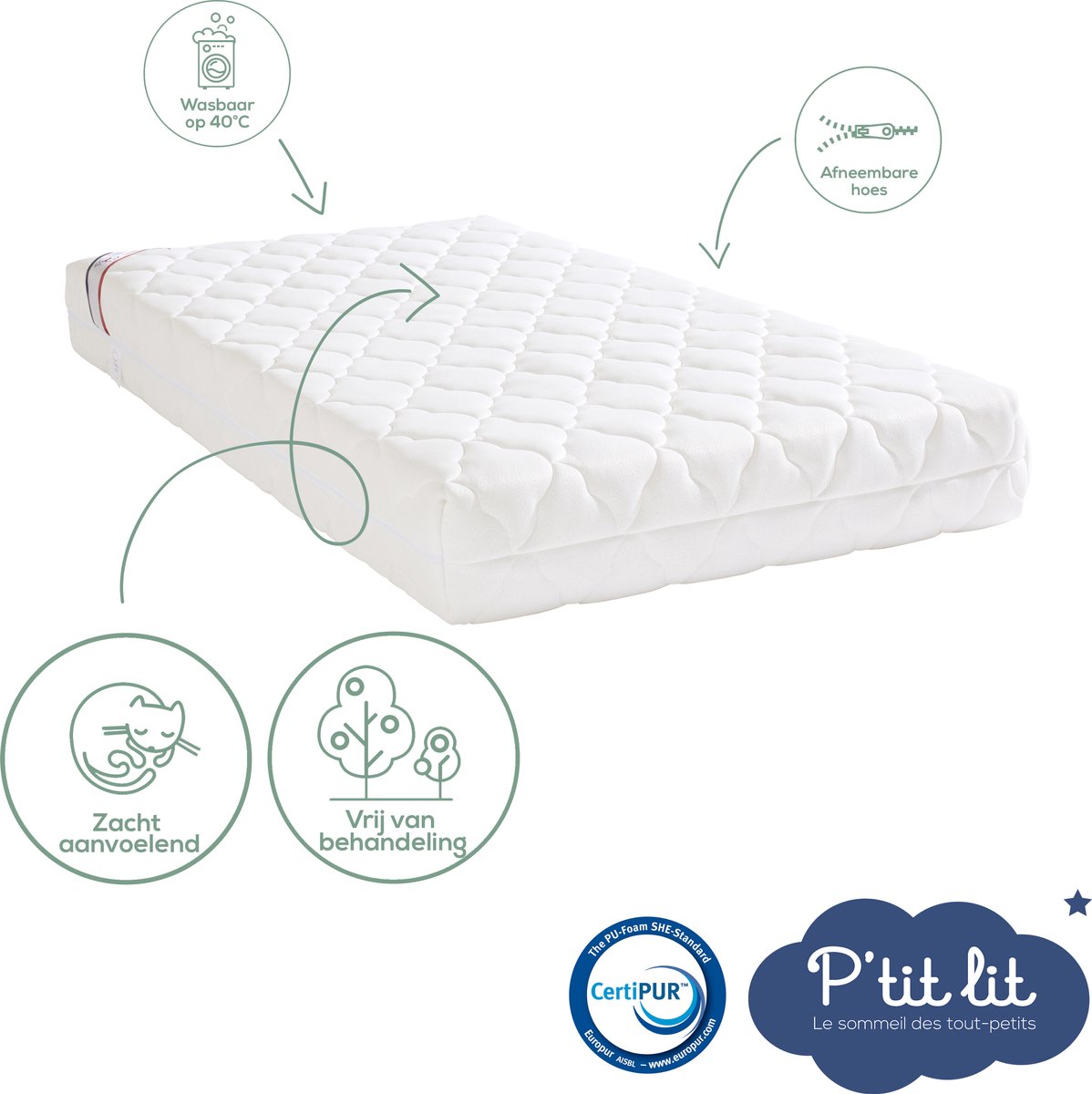 Petite Amélie ® Ledikant - Babybed met matras grijs 70x140 cm - meegroeibed 0 - 6 jaar