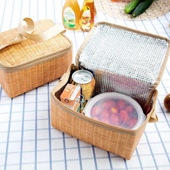 WiseGoods Panier de pique-nique en osier de Luxe - Pique-nique - Sac de pique-nique - Sac - Osier - Panier Plein air - Cadeau - Panier - Paniers - Sac isotherme 22 cm