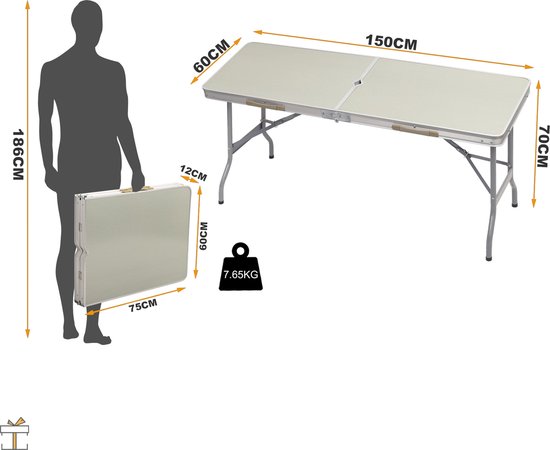 Happyment® Camping klaptafel - 4 personen - Inklapbaar - Picknicktafel - Kinderen & volwassenen - Verstelbaar in hoogte van Happyment — afbeelding 4