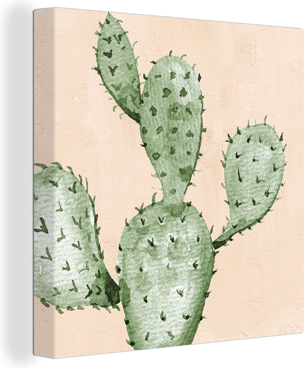 Canvas Schilderij Cactus - Waterverf - Bohemian - Tropisch - 90x90 cm - Wanddecoratie