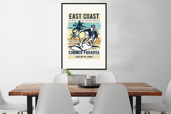 Cadre photo avec affiche - Planche de surf - Mer - Plage - Vintage - 60x90 cm - Cadre pour affiche