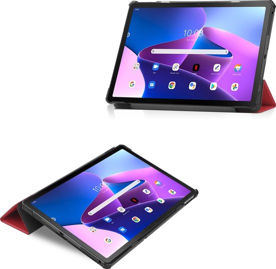 Étui pour tablette et protecteur d'écran pour Lenovo Tab M10 Plus (3ème génération) étui pour tablette et protecteur d'écran - Housse 2 en 1 - 10,6 pouces - Tri-Fold Book Case - Rouge