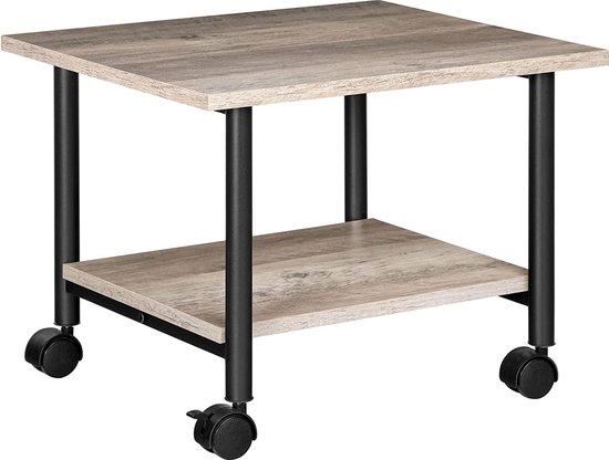 Foto: Printertafel printerwagen met vergrendelbare wielen printerstandaard op wielen met 2 niveaus printerhouder industrieel design 48 5 x 40 x 36 5 cm voor kantoor fax grijs en zwart