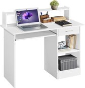 Computertafel met legplank, bureau met lade, bureautafel, werktafel voor kantoor, werkkamer, pc-tafel, wit