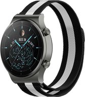 Strap-it Smartwatch bandje Milanese - geschikt voor Huawei Watch GT / GT 2 / GT 3 / GT 3 Pro 46mm / GT 2 Pro / GT Runner / Watch 3 / 3 Pro - Zwart/wit