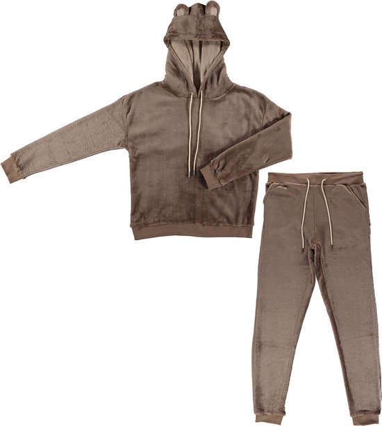 Apollo Dames Huispak Loungewear Bruin Fleece Incl Capuchon - Maat S/M