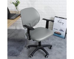 Ralfos Lederen Bureaustoelhoes - Bureaustoel hoes - Chair cover - Grijs - Hoes - Leer - Voor rugleuning en zitting - Waterafstotende stoelhoes - Stretch - Kantoor en Thuisgebruik - Wasmachine bestendig - Cadeau tip
