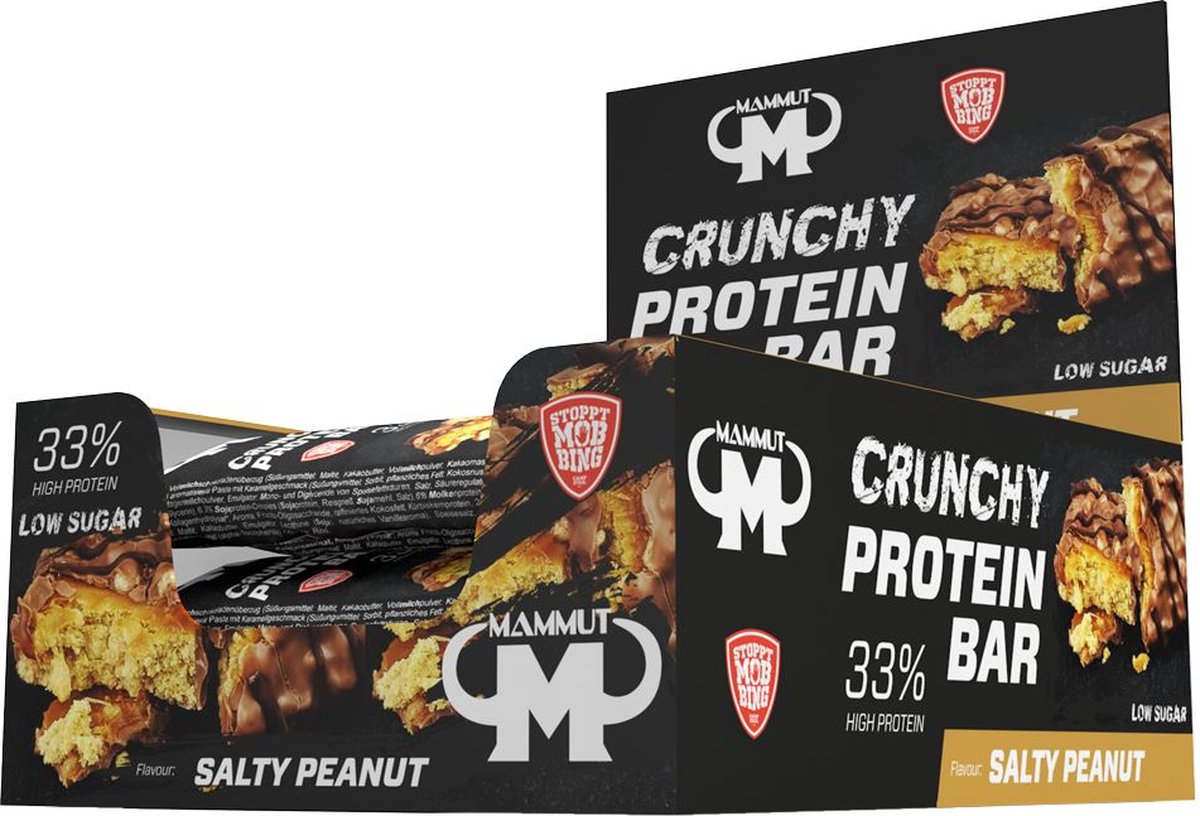 Goedkoopste Crunchy Protein Bar 45g - 12 knapperige salty peanut eiwitrepen met heerlijk laagje chocolade | Mammut Nutrition