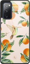 Hoesje geschikt voor Samsung Galaxy S20 FE - Tropical fruit - Hard Case Zwart - Bloemen - Oranje - ELLECHIQ