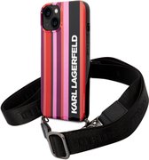 iPhone 14 Backcase hoesje - Karl Lagerfeld - Strepen Roze - Kunstleer