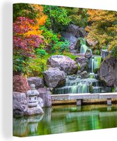 OneMillionCanvasses - Canvas - Schilderij - Waterval - Stenen - Japan - Bomen - Botanisch - Schilderijen op canvas - Canvasdoek - 90x90 cm - Wanddecoratie - Slaapkamer