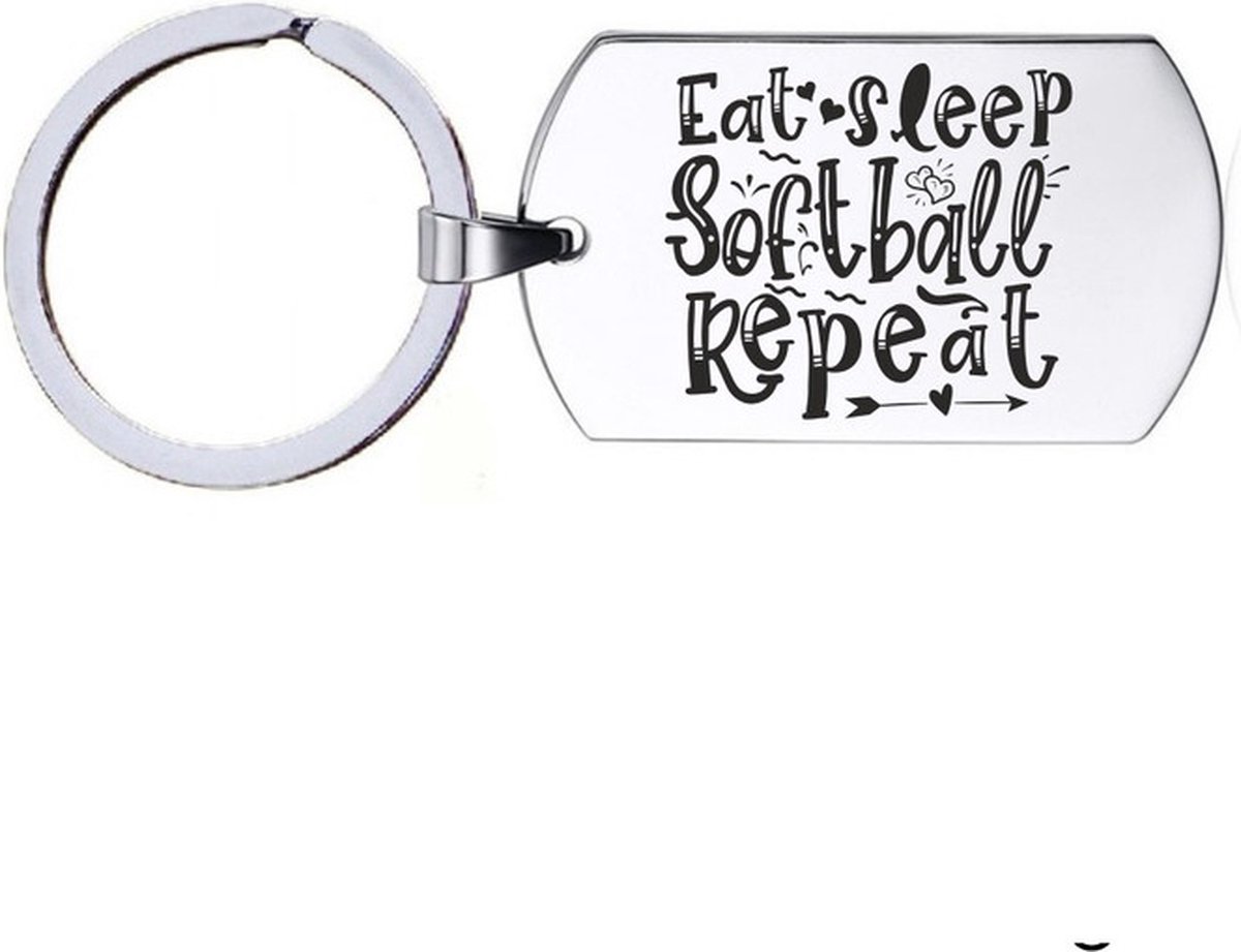 Sleutelhanger RVS - Eat Sleep Softball Repeat