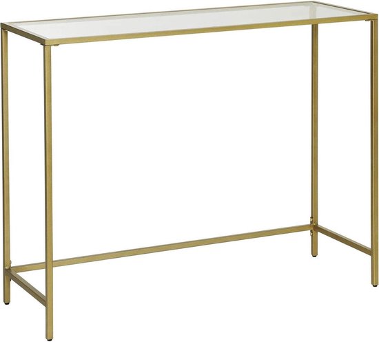 YMYNY Bijzettafel, salontafel, rond, van gehard glas, metalen frame, transparant, 50 x 65 cm, smal nachtkastje, banktafel voor woonkamer, balkon, kantoor, goudkleurig HGD020G