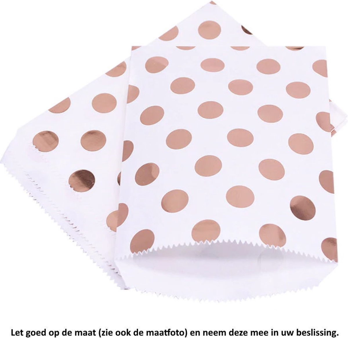 Papieren Zakjes - Met rose / roze gouden stippen – 10 Stuks – Wit – 13 x 18 cm – Gift Bag – Geschenkzakjes – Cadeau – Cadeauzakjes - Fournituren - Traktatie - Snoep - Koek