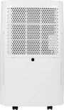 Achterkant van een witte luchtontvochtiger met ventilatierooster.