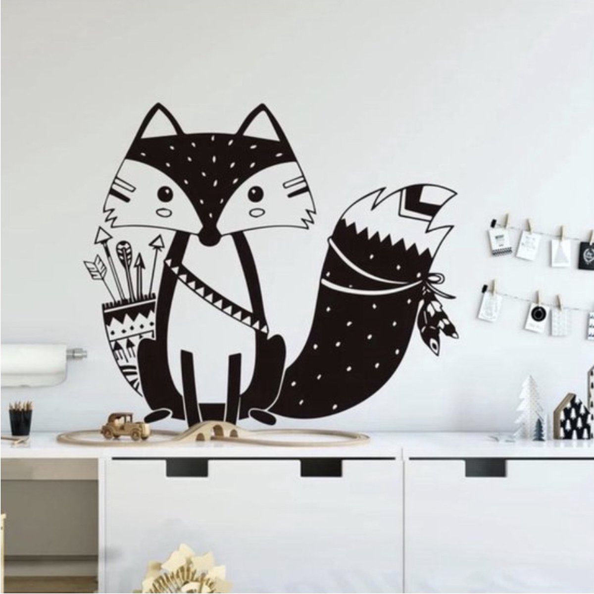 Muursticker - Kinderkamer - Dieren - Vos en Tipi - 2 stuks - Industrieel - 43 x 49 CM Vos