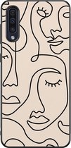 Leuke Telefoonhoesjes - Hoesje geschikt voor Samsung Galaxy A50 - Abstract gezicht lijnen - Backcover zwart - Print / Illustratie - Beige