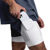 Sportbroek voor Heren - Gym broek met mobiel zak - 2 in 1 Shorts - Hardloopbroek - Heren sportbroek - Rits - Aansluitend - Blauw Maat M