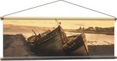 WallClassics - Affiche Textile - Bateaux Échoués à la Plage - 120x40 cm Photo sur Textile