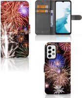 Portemonnee Hoesje Geschikt voor Samsung Galaxy A23 Smartphone Hoesje Kerstcadeau Vuurwerk