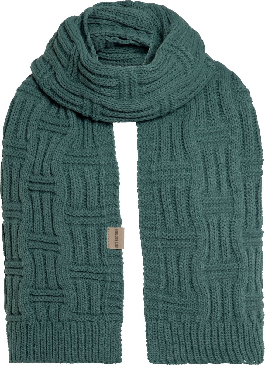 Knit Factory Bobby Gebreide Sjaal Dames & Heren - Herfst- & Wintersjaal - Grof gebreid - Langwerpige sjaal - Wollen Sjaal - Dames sjaal - Heren sjaal - Unisex - Laurel - Groen - 200x30 cm