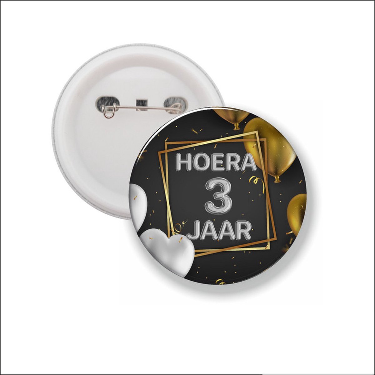 Button Met Speld 58 MM - Hoera 3 Jaar