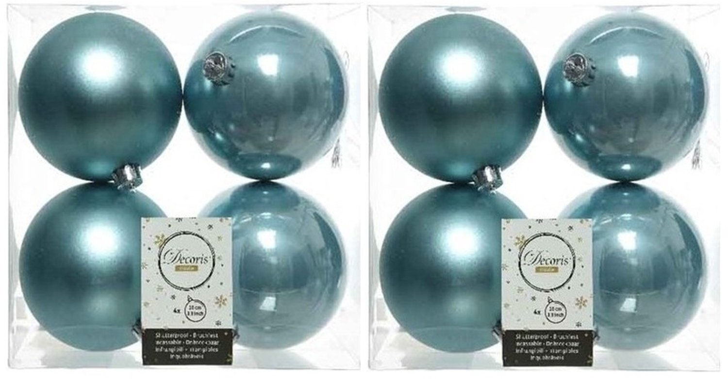 Decoris Kerstballen - 8x st - ijsblauw - D10 cm - kunststof - kerstversiering