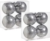 12x stuks kunststof kerstballen met glitter afwerking zilver 8 cm - glitter finish - Kerstversiering/boomversiering