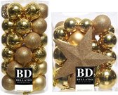 70x stuks kunststof kerstballen met ster piek goud mix