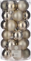 60x Kunststof kerstballen licht champagne 6 cm - Onbreekbare licht champagne kerstballen 6 cm