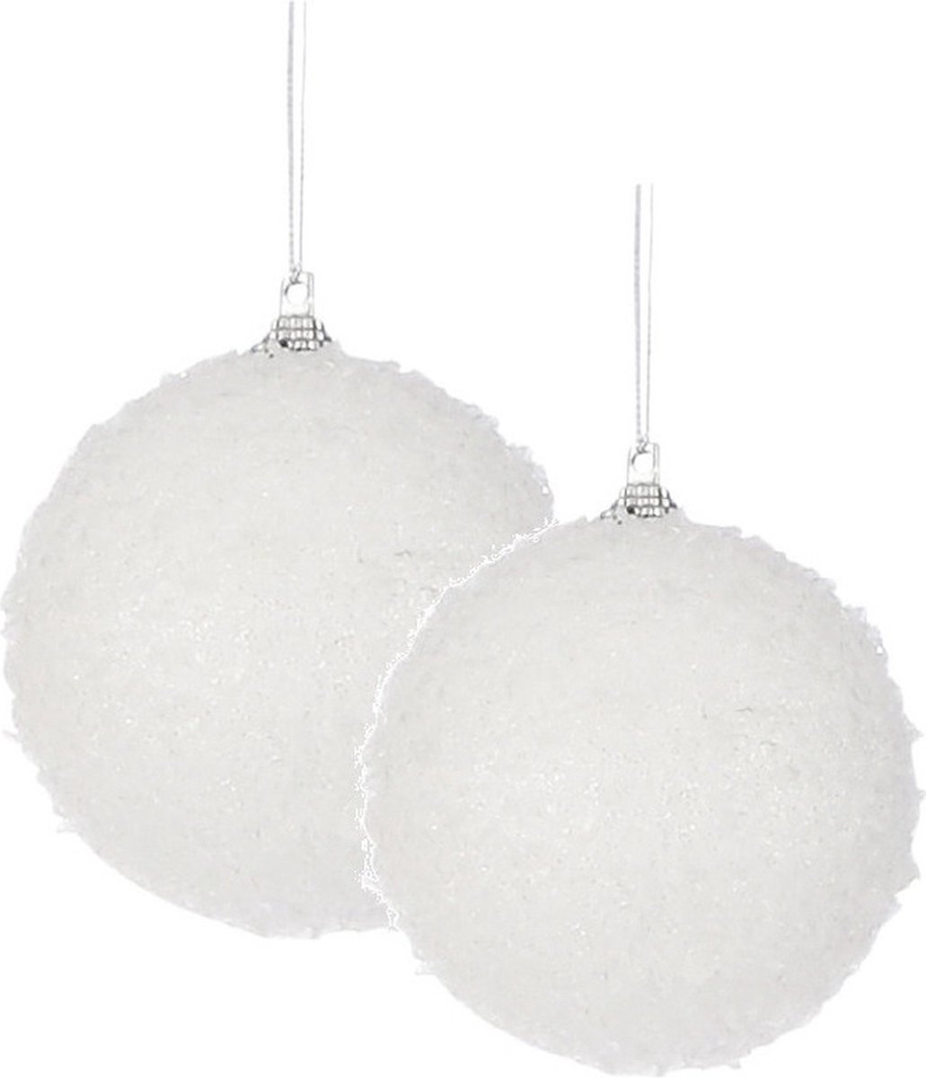 24x stuks kerstversiering witte sneeuw effect kerstballen 8 en 10 cm - Pakket - Kunststof kerstballen