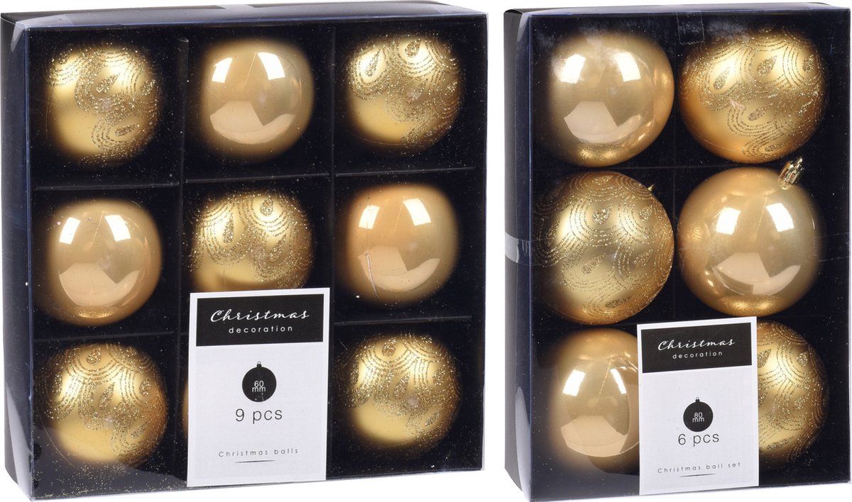 Kerstversiering kunststof kerstballen goud 6 en 8 cm pakket van 39x stuks - Kerstboomversiering - Luxe finish motief