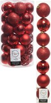 Kerstversiering kunststof kerstballen rood 6-8 cm pakket van 51x stuks - Kerstboomversiering