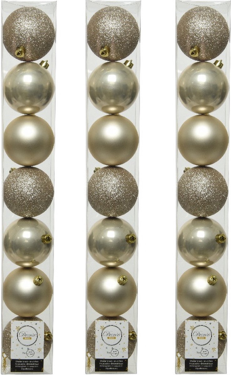 28x stuks kunststof kerstballen licht parel champagne 8 cm - Mix - Onbreekbare plastic kerstballen