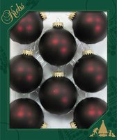 24x stuks glazen kerstballen 7 cm chocolade bruin/rood kerstboomversiering - Kerstversiering/kerstdecoratie