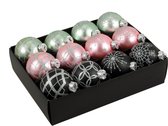 24x stuks luxe glazen gedecoreerde kerstballen mint/roze/bruin 7,5 cm - Luxe glazen kerstballen - kerstversiering