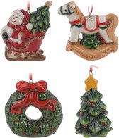 Keramiek kerstboom hangers setje van 4x stuks verschillende ornamenten/figuren 8 cm