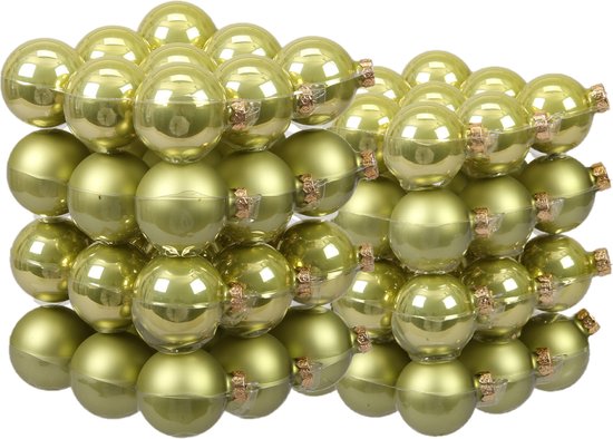 72x stuks glazen kerstballen salie groen (oasis) 4 en 6 cm mat/glans - Kerstversiering/kerstboomversiering