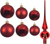 Groot paquet de boules de Noël en verre Noël rouge brillant/mat 50x pièces - 4-6-8 cm avec pic brillant 26 cm