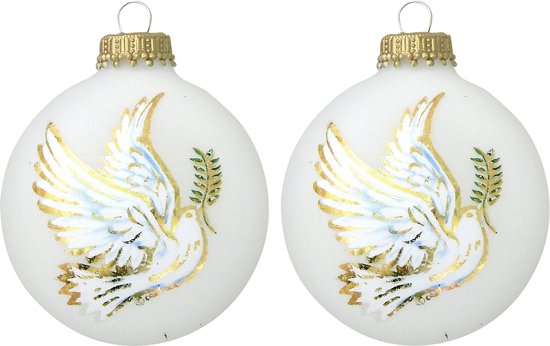 Oorzaak Verdragen Vrijlating 8x Luxe witte glazen kerstballen met vrede duif 7 cm - Kerstboomversiering  -... | bol.com