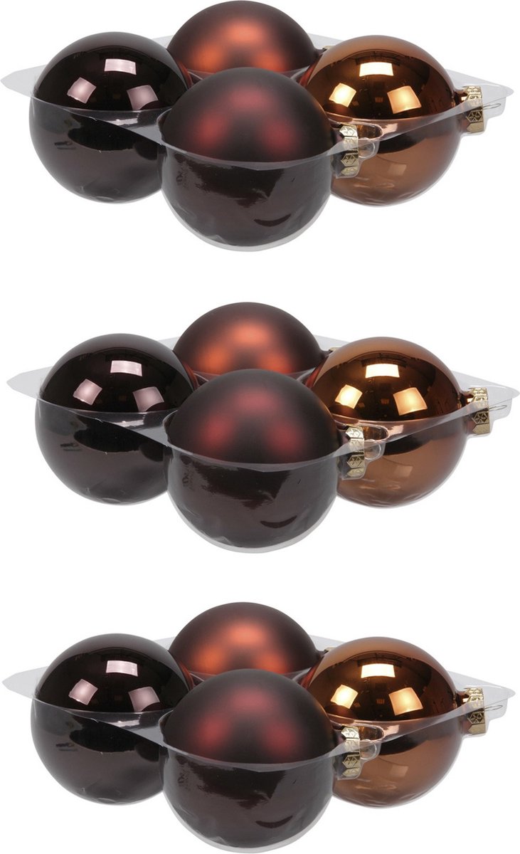 16x stuks kerstversiering kerstballen mahonie bruin van glas - 10 cm - mat/glans - Kerstboomversiering