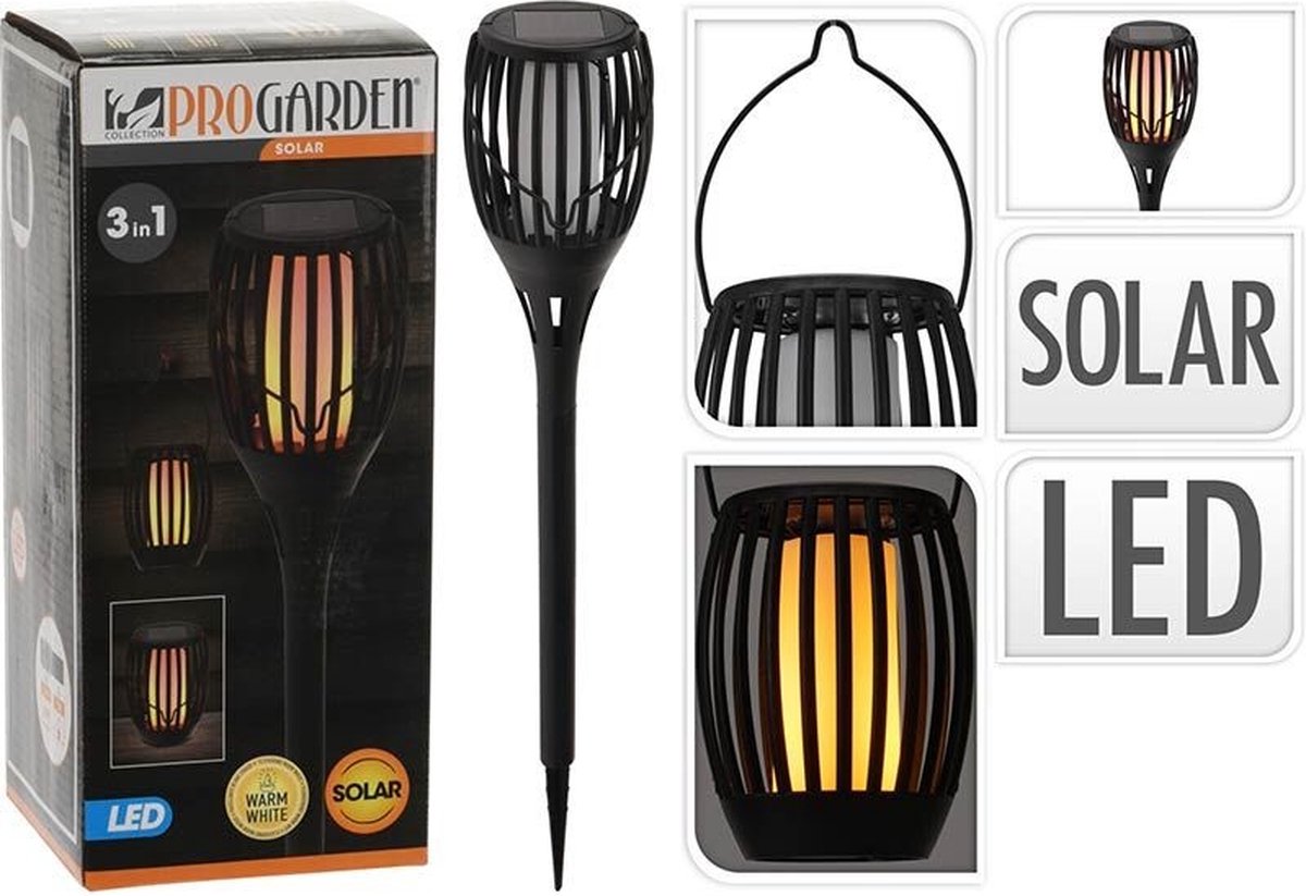 Tuinlamp Fakkel - Solar - LED vlameffect - 3-in1: prikspot, staand, hangend - 47cm