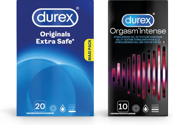 Durex - 30 Condooms - Extra Safe 20 stuks - Orgasm Intense 10 stuks - Voordeelverpakking
