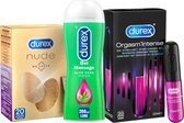 Durex - 20 stuks Condooms - Nude No Latex - 210ml Glijmiddel - Massage 2/1 Aloe 200ml - Intense Orgasm 10ml - Voordeelverpakking